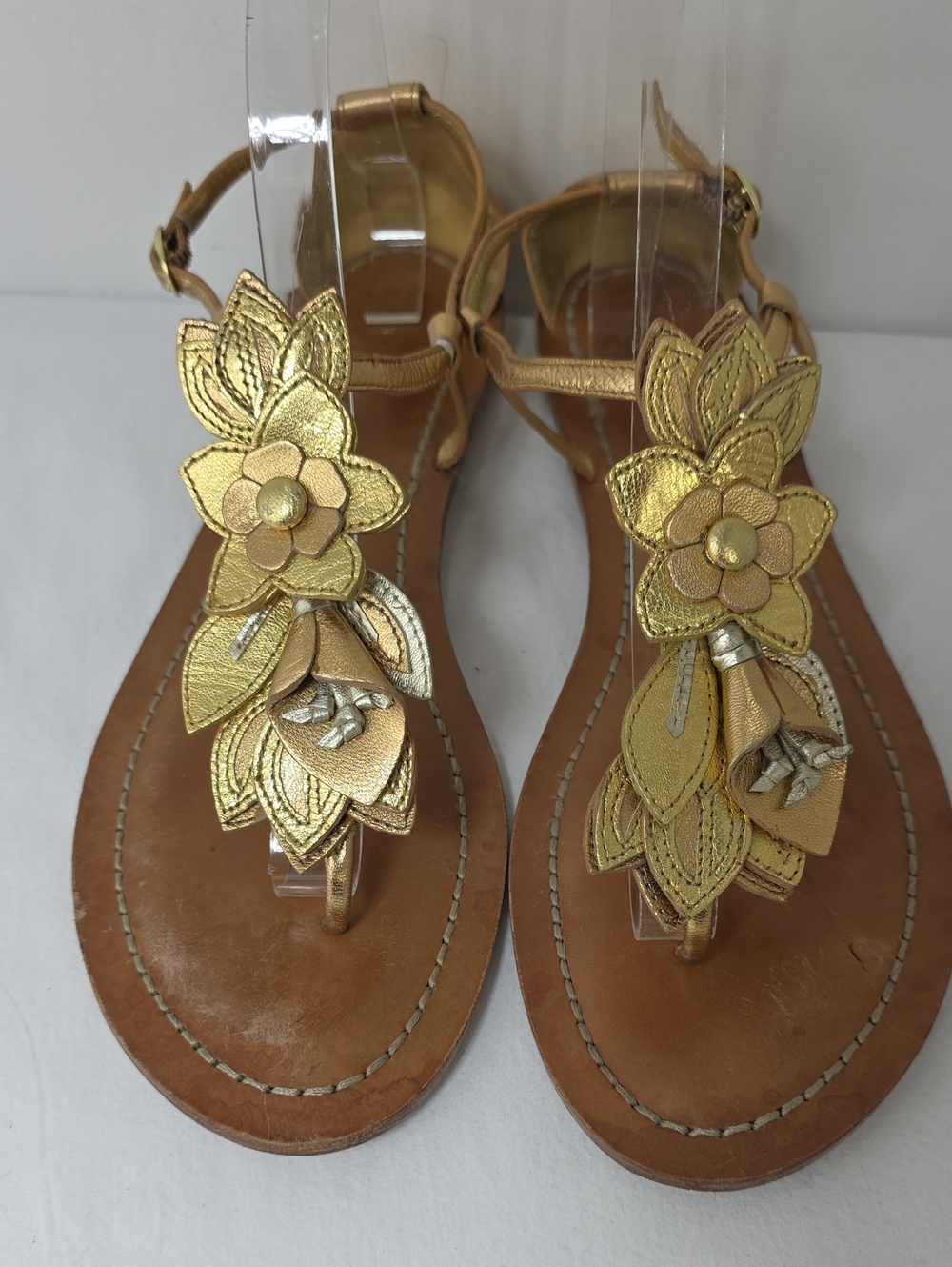 Coach Gold Floral T-Strap Sandals Size 11B